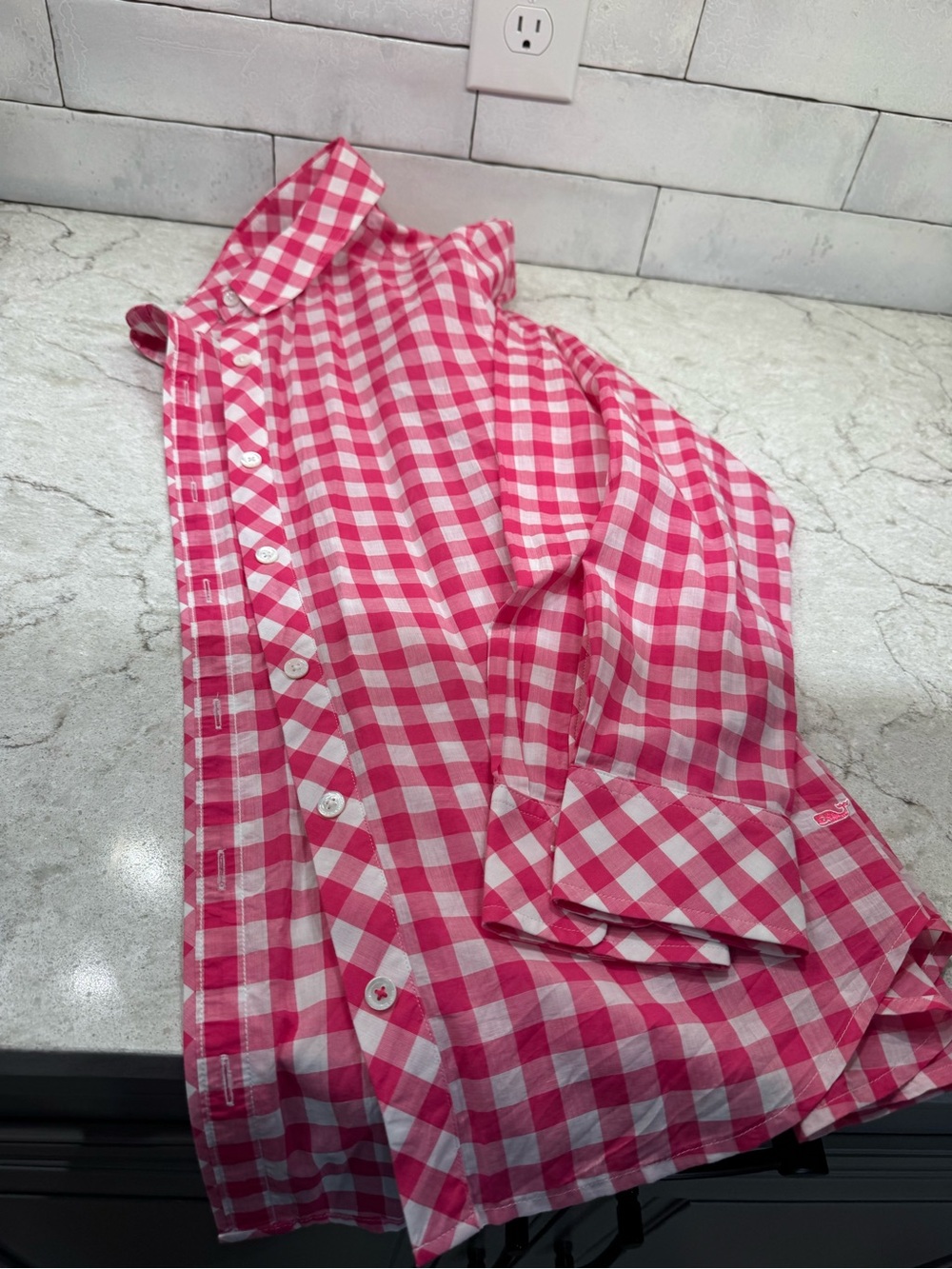Vineyard Vines Pink and White Gingham Button-Down Shirt